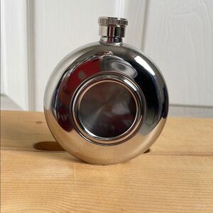 Round Silver Flask with Window